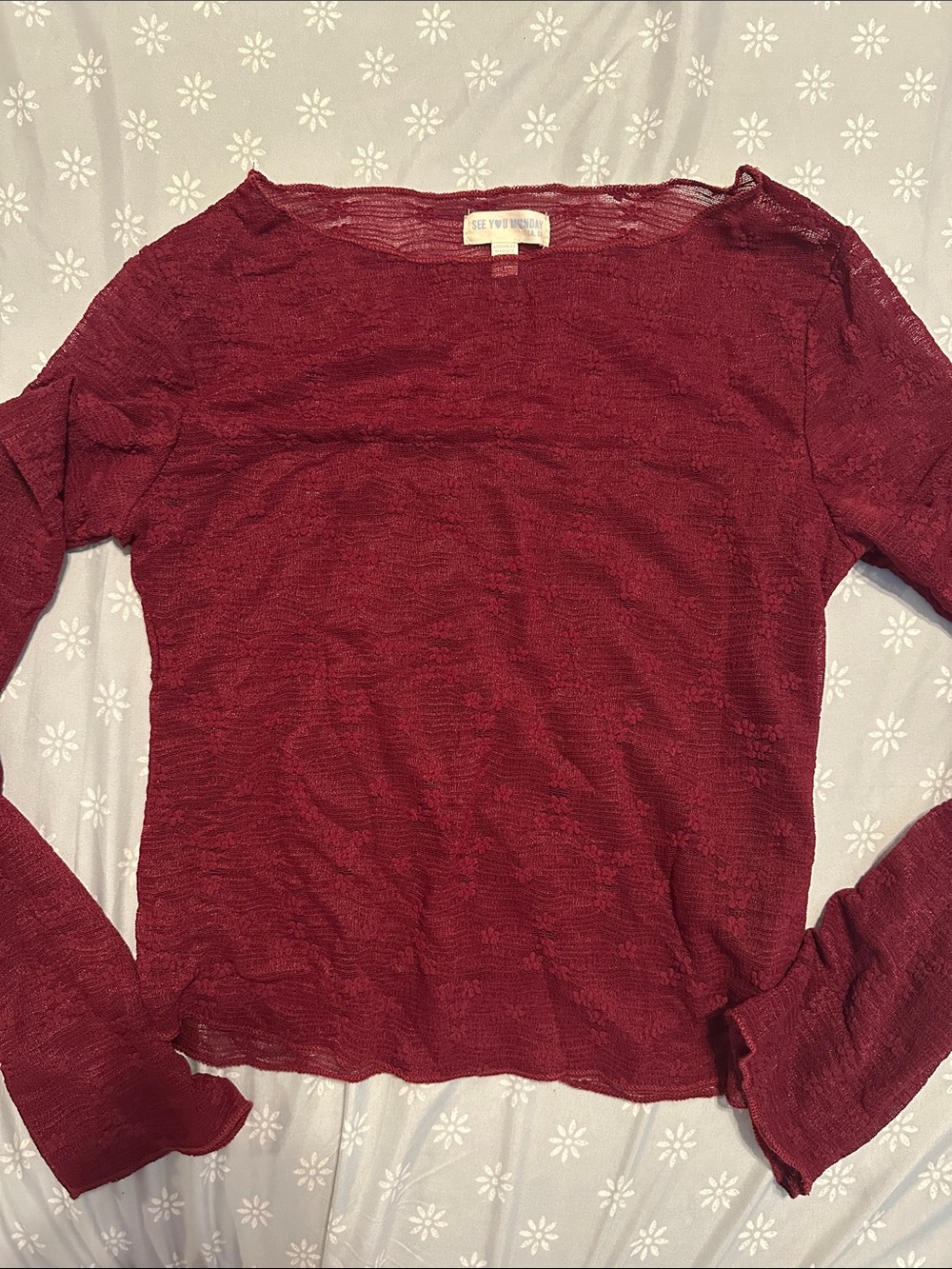 See By Chloe Wine-Red Long Sleeve Lightweight Top L